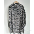 Black Printed Shirt With Standing Collar For Women